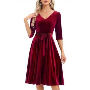NEW Velvet Vintage Tea Dress Wedding Midi V-Neck S NO BELT